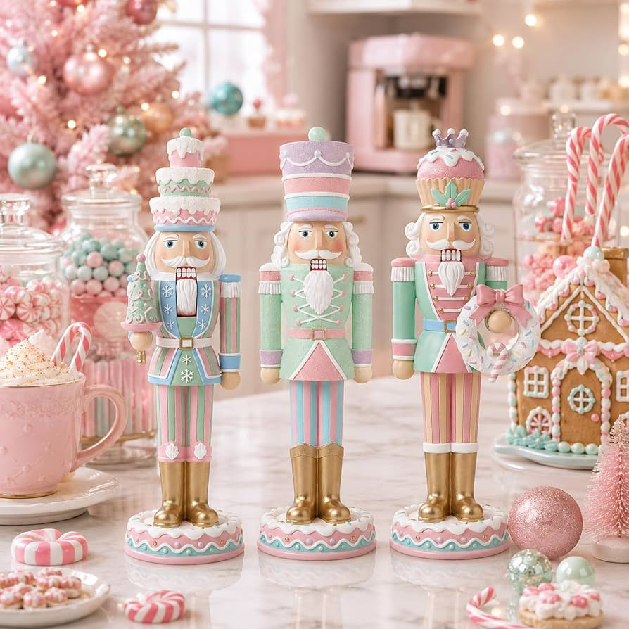Vicenpal 3 Pcs Pastel Gingerbread Nutcracker Christmas Figurines Decor | Amazon (US)