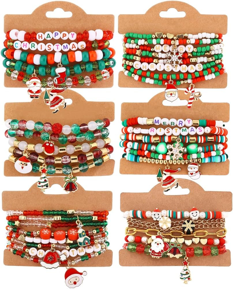 Cooluckday 36 Pcs Holiday Heishi Surfer Bracelets for Women Bulk Easter Mother's Day Christmas St... | Amazon (US)