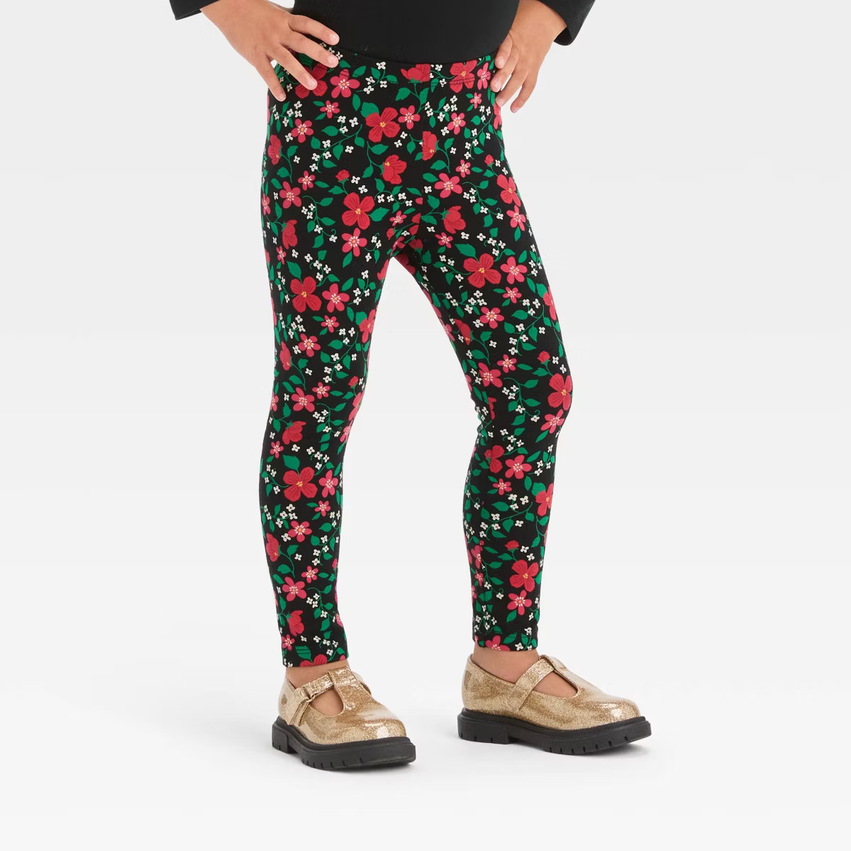Toddler Girls' Floral Leggings - Cat & Jack™ Black | Target