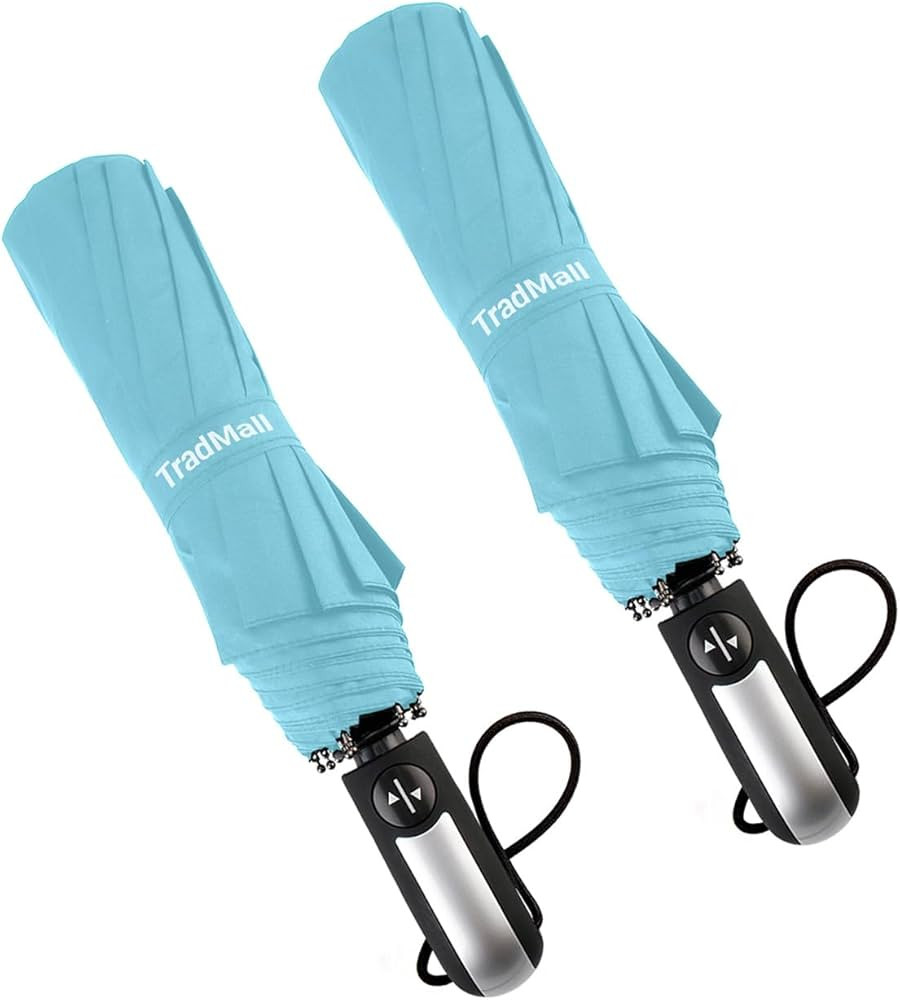 TradMall 2 Pack Travel Umbrella Windproof 46/56 Inches Large Canopy Reinforced Fiberglass Ribs Au... | Amazon (US)