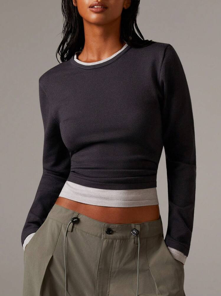 Athîral Casual Versatile Colorblock Patchwork 2-In-1 Knit Sweater,Fall ,Winter Outfits Women,Sports Girls,Tights,Back To School | SHEIN