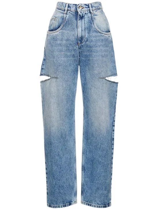 High rise denim straight jeans w/ cuts | Luisaviaroma