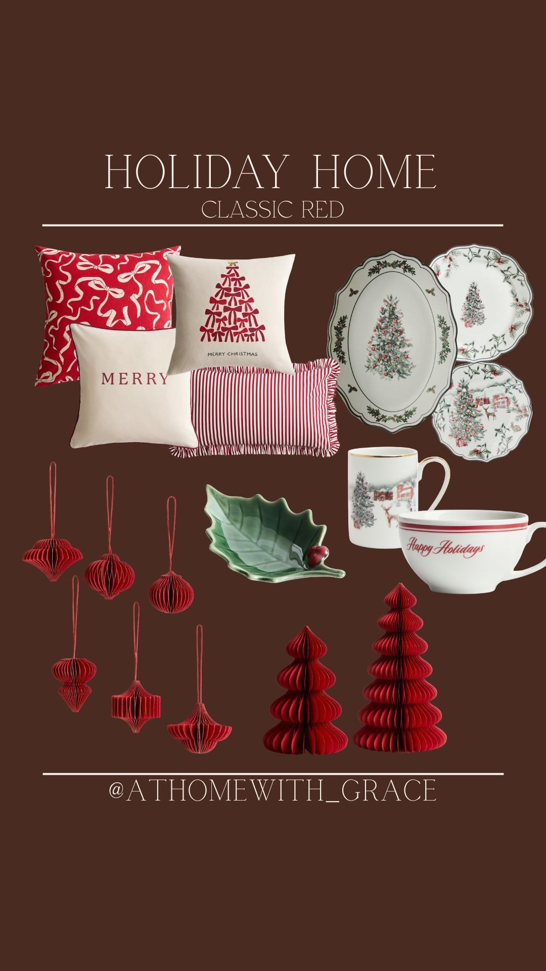 Classic Christmas. Red Christmas. Christmas pillows. Christmas dinnerware. Christmas plates. Christmas coffee. Coffee mugs. Red ornaments. Paper trees  

#LTKSeasonal #LTKHome