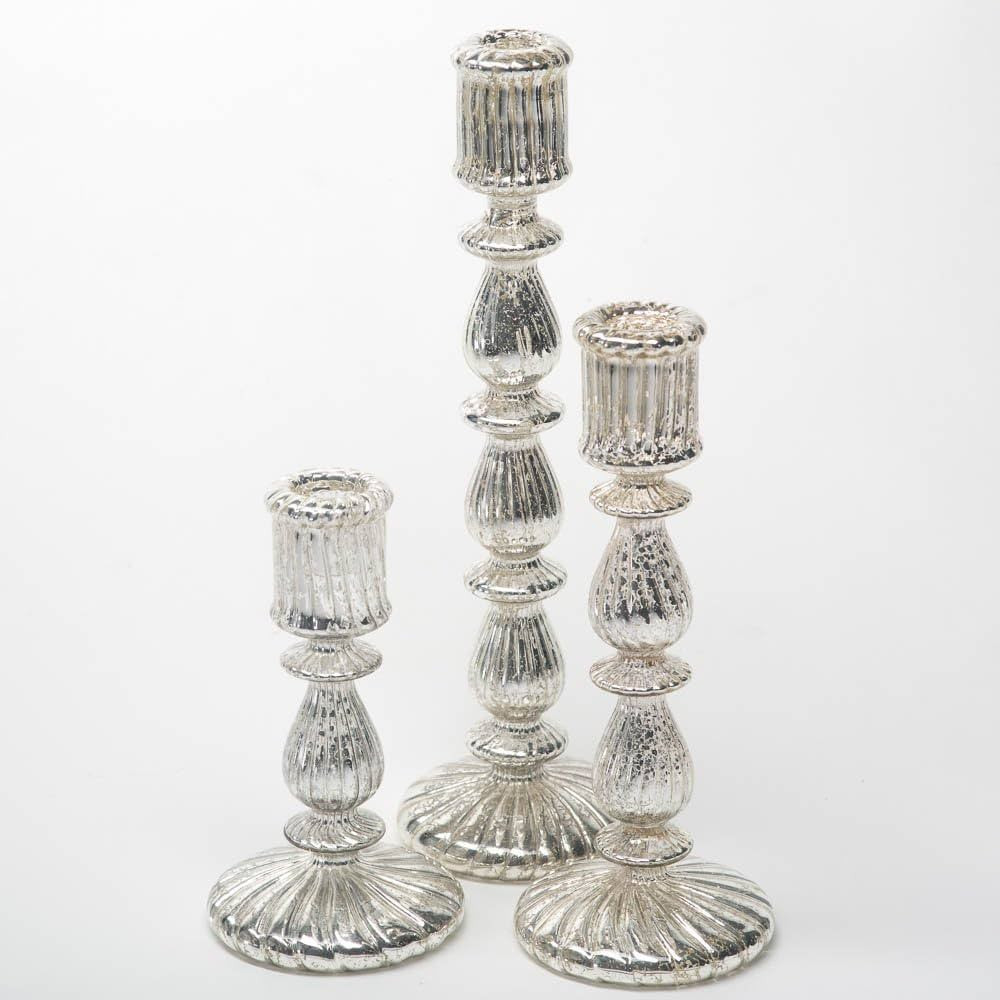 Richland Ribbed Unique Mercury Glass Taper Candle Holder Set of 3 | Amazon (US)