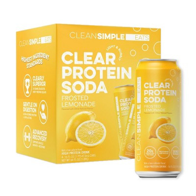 Clean Simple Eats Clear 20g Protein Soda Frosted Lemonade - 4pk/16 fl oz Cans: Non-Caffeinated, Ready to Drink, Sports Drink | Target