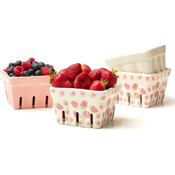 Farmhouse Ceramic Berry Basket, Colander, Farmers Market Square Bowl. Rustic Kitchen Decor Fruit ... | Wayfair North America