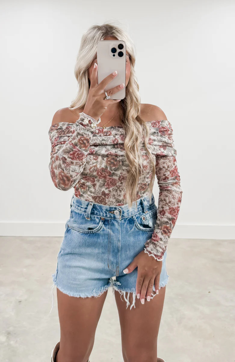 For Eternity Off The Shoulder Floral Mesh Bodysuit | CK Squared Boutique