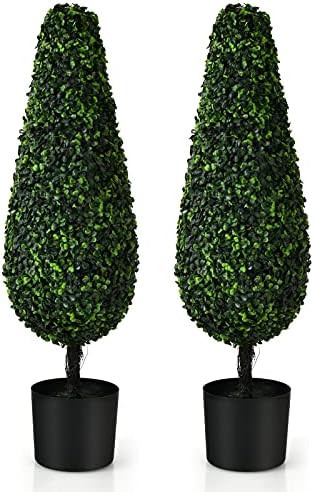 Goplus 3ft Artificial Boxwood Tower Topiary Trees, 2 Pack Faux Decorative Plants in Cement-Filled... | Amazon (US)