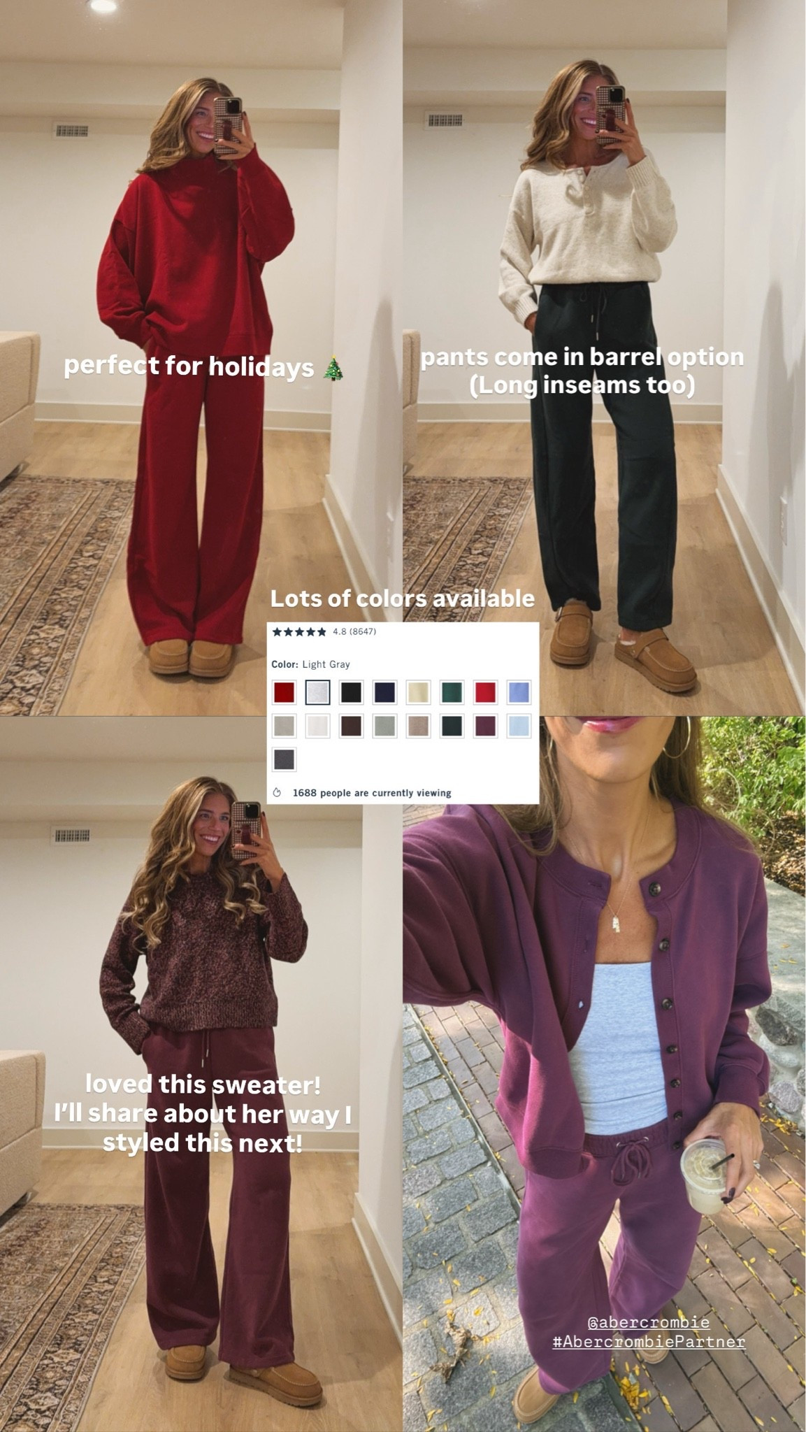#AbercrombieParnter @Abercrombie Sweaters and Sweatshirts all on sale PLUS use code AFLTK to get extra 20% off sale price.  I'm wearing my true size in everything (medium/medium long/27 long in barrel jeans and 27 long in plum coated jeans for a cropped look. The plum coated wash runs shorter than the other washes. I love how they have different types of sweatshirts to mix and match with the different bottom styles. 

*Use code AFLTK to get an additional 20% off almost everything in stores and online at checkout from October 10, 2026 to October 11, 2026 in US/CA. Exclusions apply. See details online.