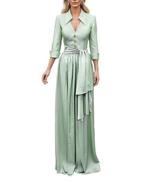 Matte Taffeta 3/4 Sleeve Collar Neckline Shirt Dress Gown | Dillard's