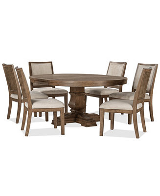 Alverton 7-Pc. Wood Round Table and Upholstered Side Chairs Dining Set | Macy's