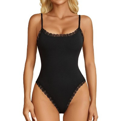 Avidlove Women Square Neck Lace Bodysuit Sleeveless Spaghetti Strap Tank Top Body Suits-Black-S | Target