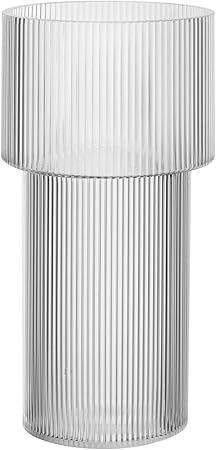 Dinyeo Modern Ribbed Large Cylinder Clear Glass Flower Vase for Centerpieces Decor | Amazon (US)