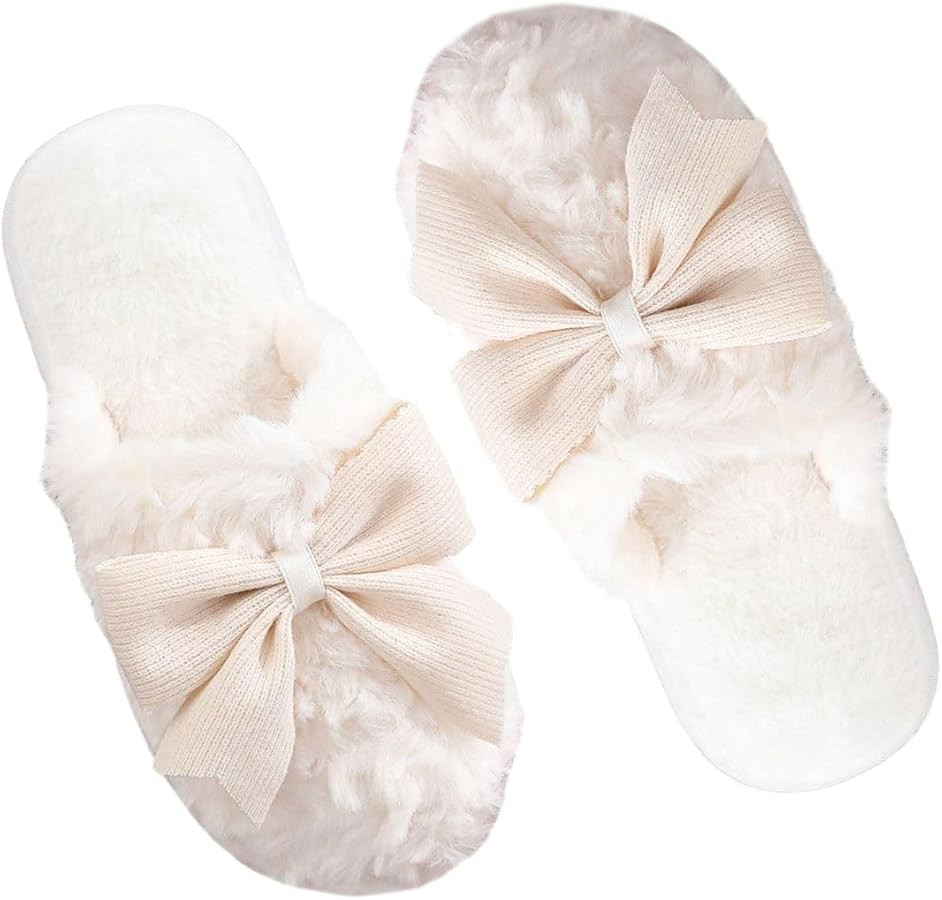 Verdusa Women's Bow Memory Foam Slippers Warm Slip On Faux Fur House Slippers | Amazon (US)
