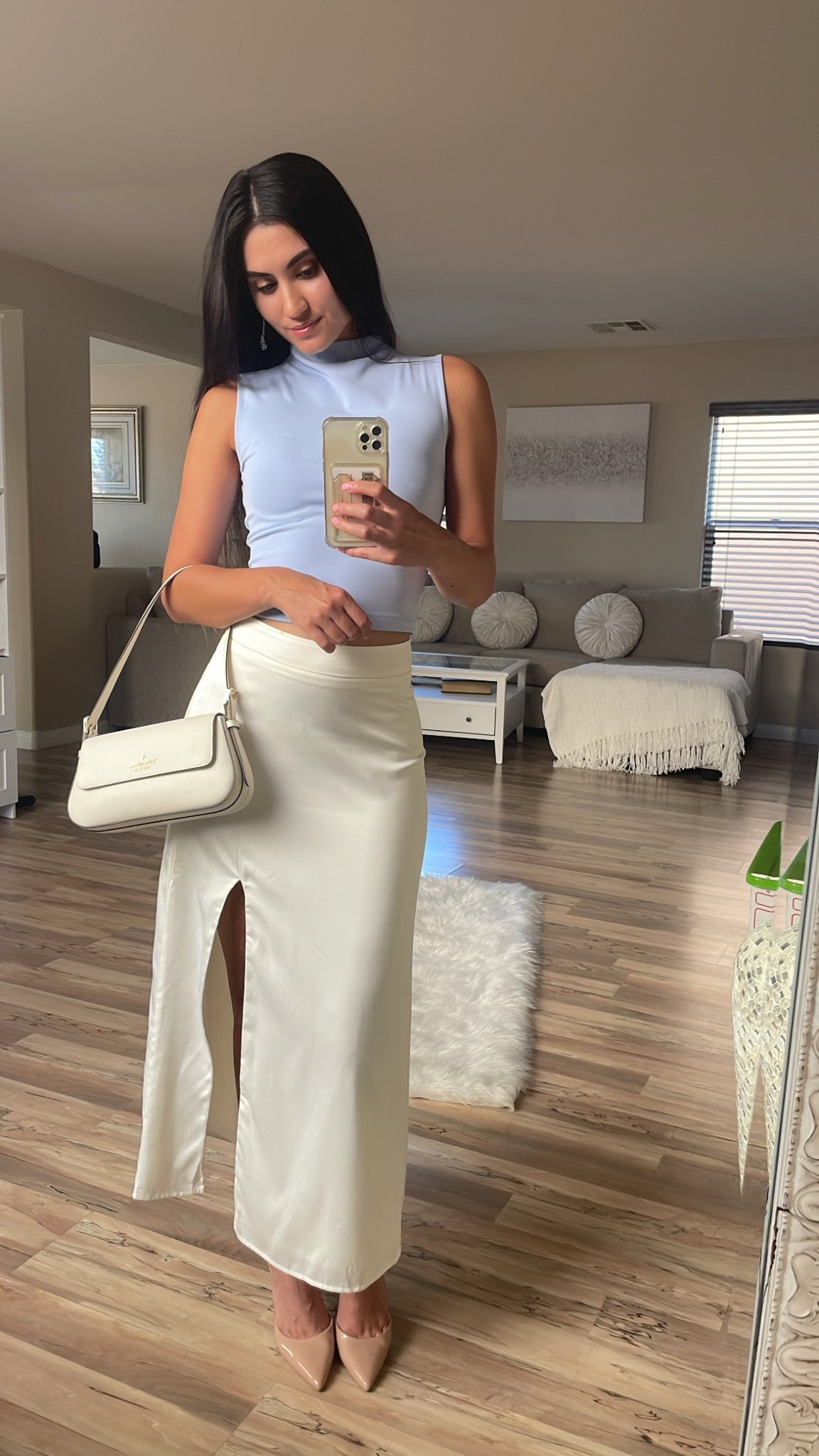 Midi Skirt Fit🤍 

skirt: xle the label 
heels:steve madden natural


minimal style, minimal outfit, midi skirt, elegant style, modest style, chic outfit, satin skirt, slit skirt, business chic, semi formal wear, effortless chic outfit, effortless style

#LTKStyleTip #LTKWorkwear #LTKItBag