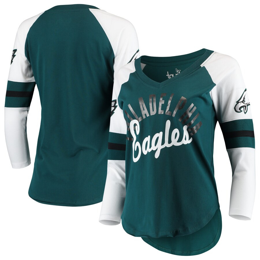 Philadelphia Eagles Touch by Alyssa Milano Women's Reflex 3/4-Sleeve Raglan V-Neck T-Shirt - Midnigh | Fanatics.com