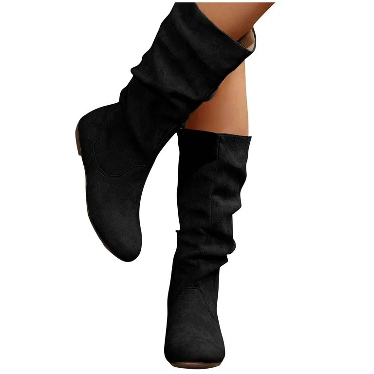 POROPL Wide Mid-Calf Boots for Women Slip-on Flat Chelsea Boots Women Ladies Fall Slip On Shoes W... | Walmart (US)