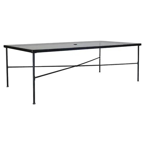 Sunset West Provence French Country Glass Top Black Metal Outdoor Dining Table - 84"W | Kathy Kuo Home