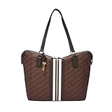 Fossil Women's Jacqueline Faux Leather Tote Bag Purse Handbag, Brown/Black Signature Print (Model: ZB1578199) | Amazon (US)