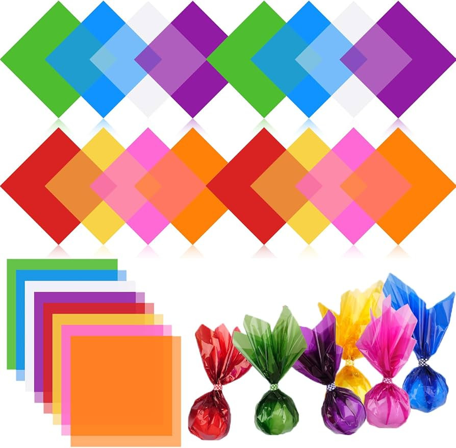 PEASUG 120 Pcs Colored Cellophane Sheets for Crafts 7.5 x 7.5 Inches | Amazon (US)