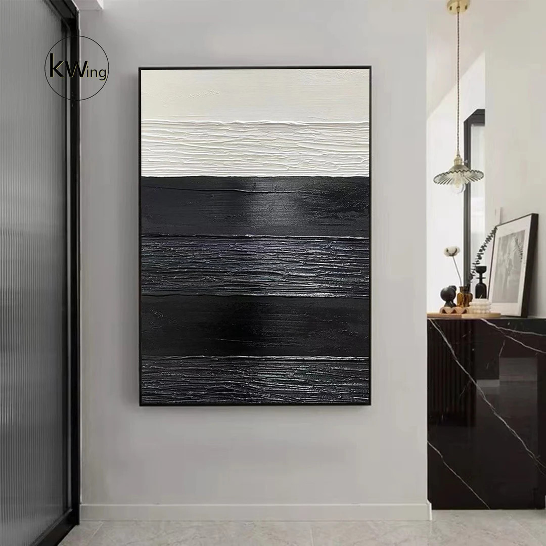 Large Black and White Abstract Painting White Black 3D - Etsy | Etsy (US)