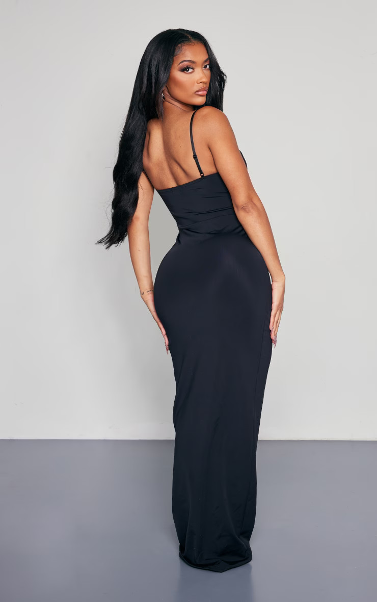 Shape Black Lace Detail Matte Sculpt Maxi Dress | PrettyLittleThing UK