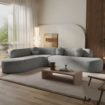 122''W Modern 2-Piece Curved Sectional Sofa, Elegant Chenille Upholstered Couch with Round Pillows, Gray - ModernLuxe | Target