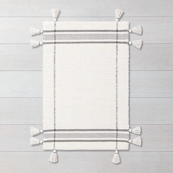 Simple Border Stripe with Corner Tassel Rug White/Gray - Hearth & Hand™ with Magnolia | Target