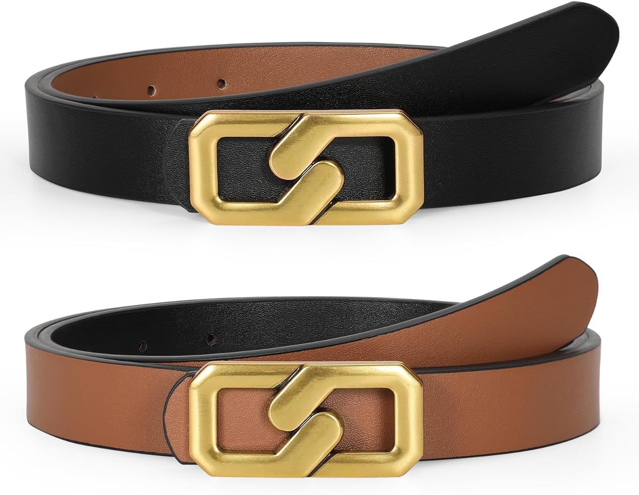 TRIWORKS Reversible Leather Belt for Women, Gold Buckle Leather Belt for Jeans Pants | Amazon (US)