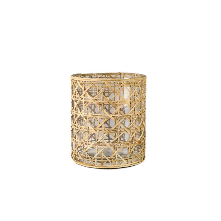 Serene Spaces Living Saigon Cane Wrapped Glass Hurricane Candle Holder, Candle Centerpieces for T... | Walmart (US)