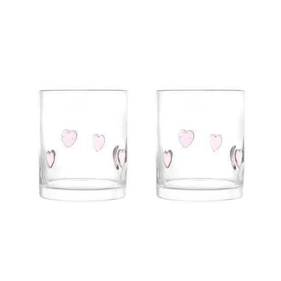 Thyme & Table 12 fl oz Valentine's Day Pink Hearts Charm Drinking Glasses, Set of 2 | Walmart (US)