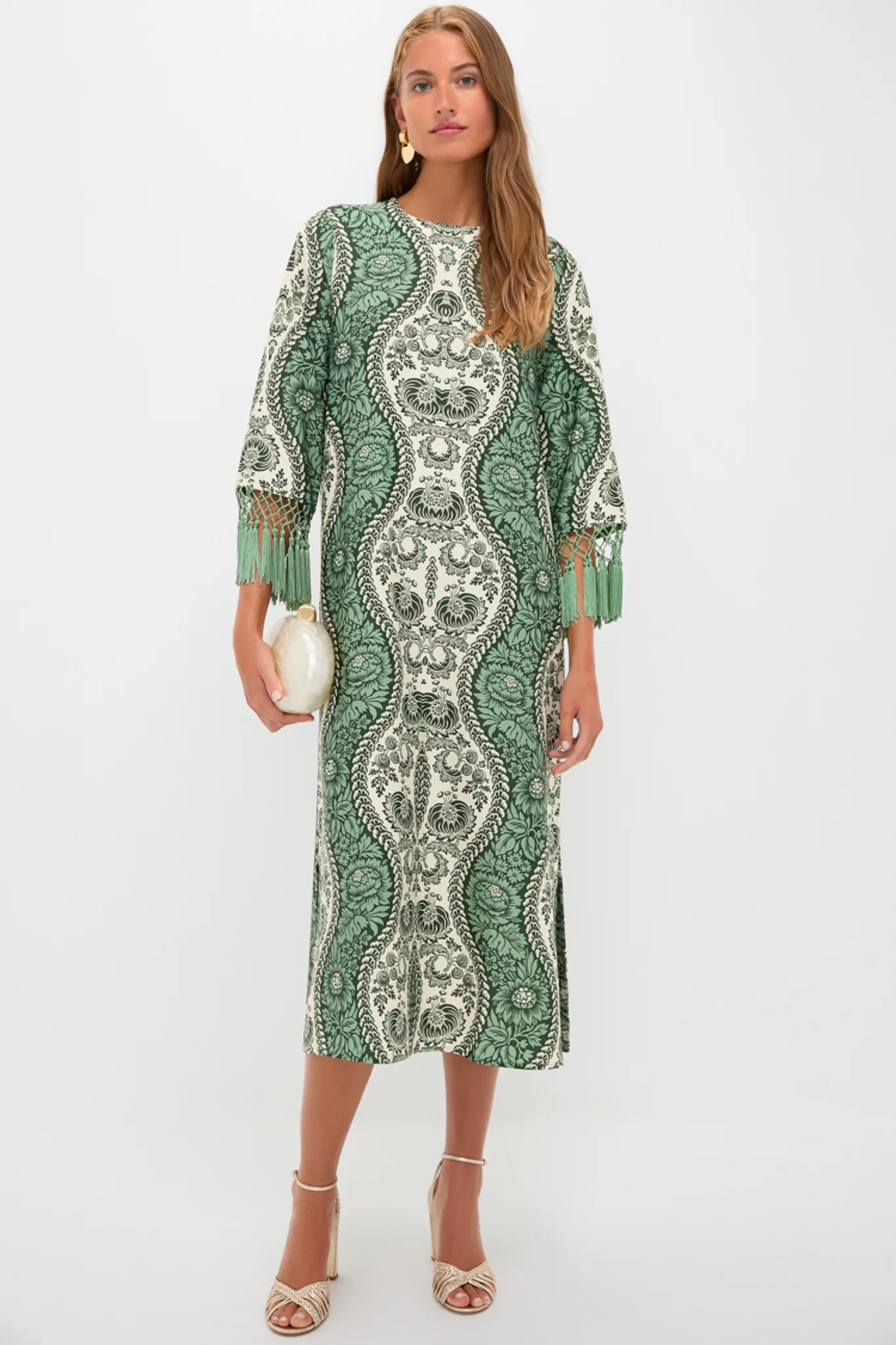 Emerald Mirasol Wave Fringe Sleeve Jamie Dress | Tuckernuck (US)