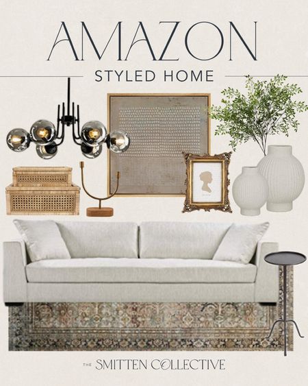 Amazon styled living room decor look! 

sofa, rug, accent table, vases, stems, art, chandelier, rattan boxes, candleholder

#LTKhome #LTKunder50 #LTKstyletip