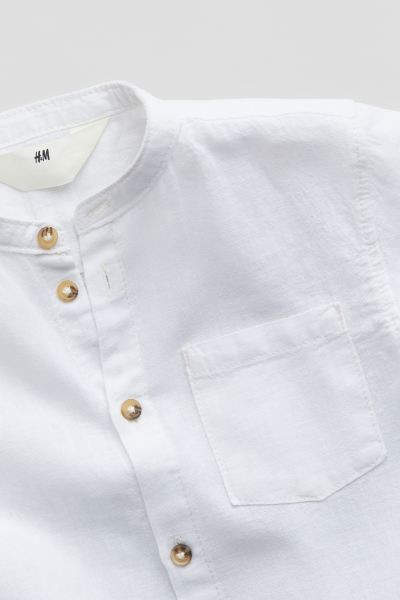 Linen-blend Band Collar Shirt | H&M (US + CA)