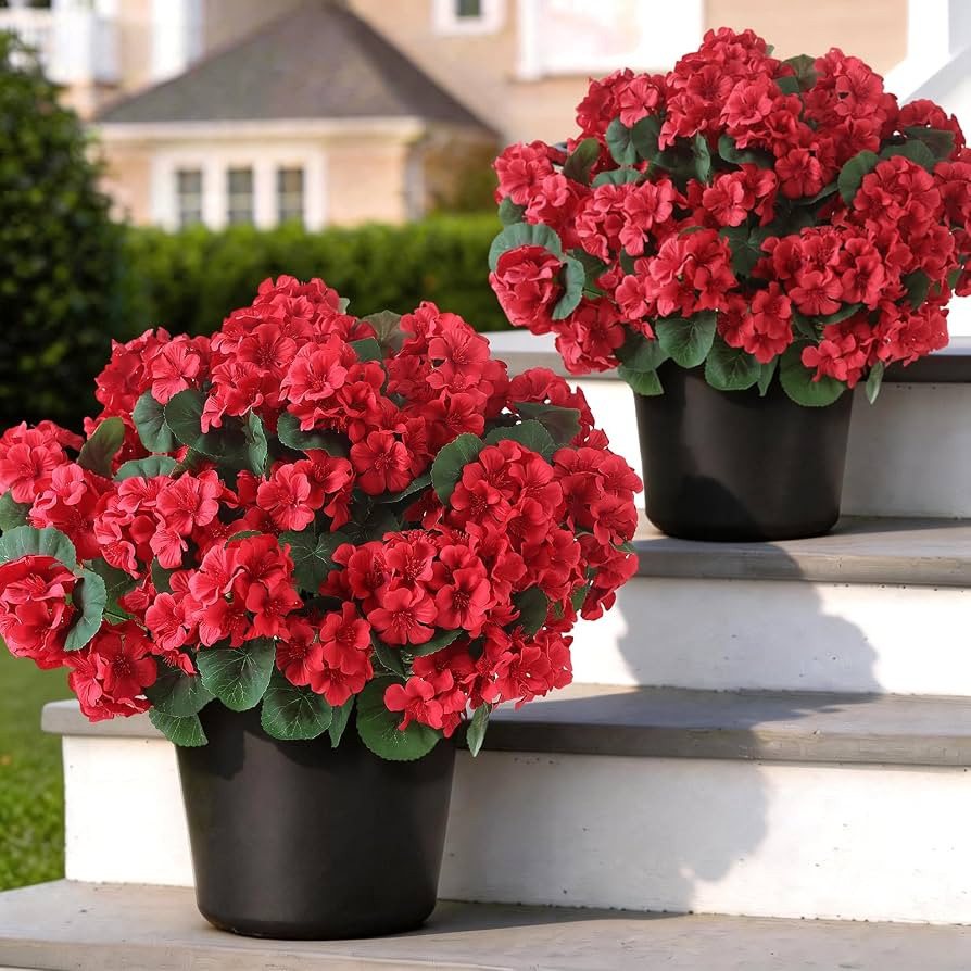GLIDLION 2 Pack Artificial Geranium Flowers Topitary Trees for Outdoors, UV Resistant Geraniums P... | Amazon (US)