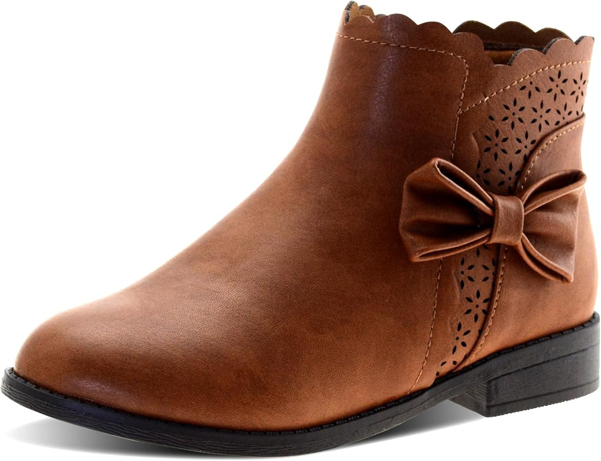 LseLom Girls Ankle Boots Kids Ankle Booties Bow Side Zipper Low Heel Outdoor Warm Shoes for Littl... | Amazon (US)