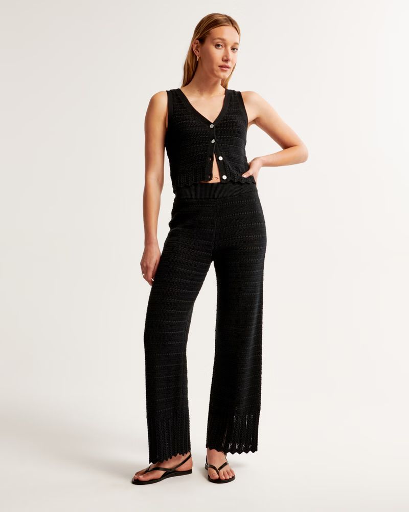 Women's Crochet-Style Wide Leg Pant | Women's New Arrivals | Abercrombie.com | Abercrombie & Fitch (US)