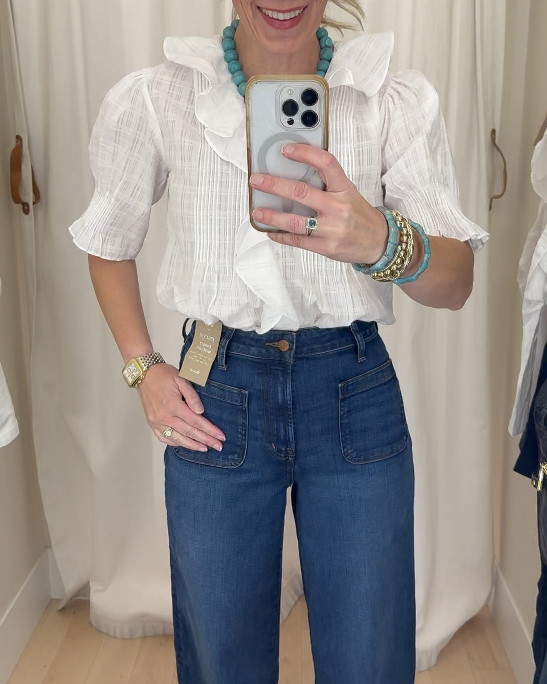 Such a beautiful white top. My older daughter wants one and I do, too!!  If you are in between sizes I would recommend sizing down. I love it with jeans, but you could dress it up as well. It would be so cute for a country western concert with a Jean or suede skirt. I love it with black pants for work, too. Sale top. White top. Work outfit  

#LTKVideo #LTKxMadewell #LTKStyleTip