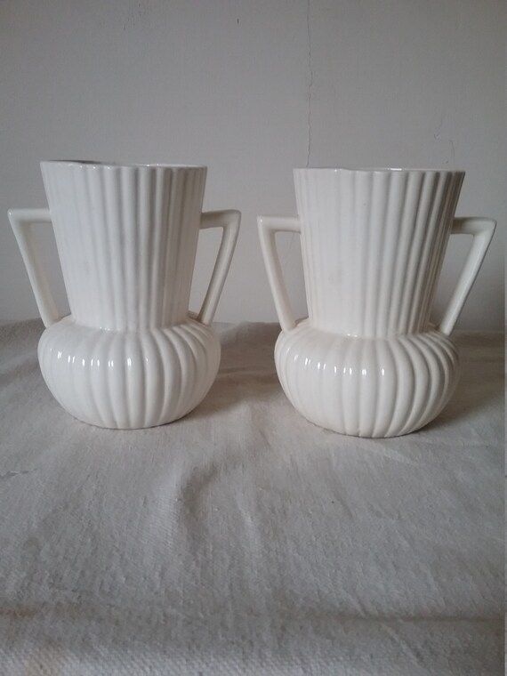 Pair of MCM Two Handled White Vases | Etsy | Etsy (US)