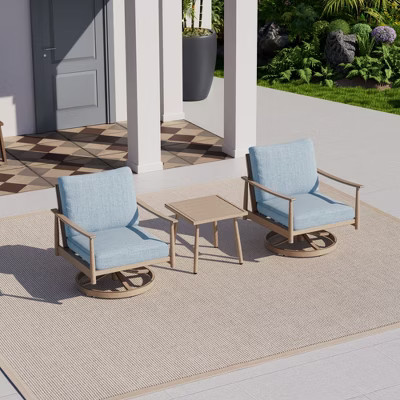 HAPPATIO Patio Bistro Set Outdoor,3 Pieces Patio Aluminum Conversation Set, Swivel Chairs and Side Table for Garden Pool Lawn, Brown | Target