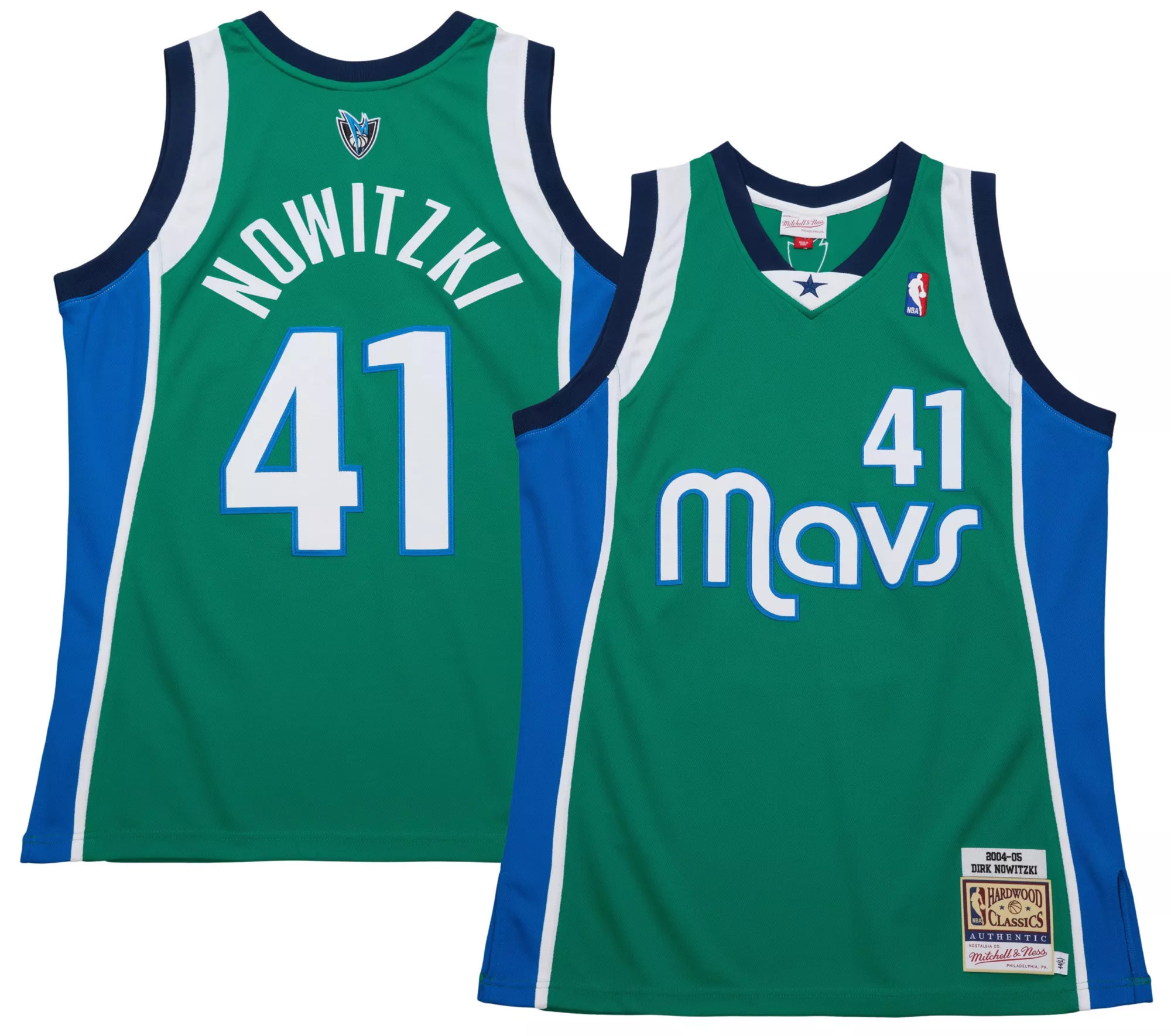 Mitchell & Ness Adult Dallas Mavericks Dirk Nowitzki #41 2004 Authentic Jersey, Men's, Medium, Green | DICK'S Sporting Goods