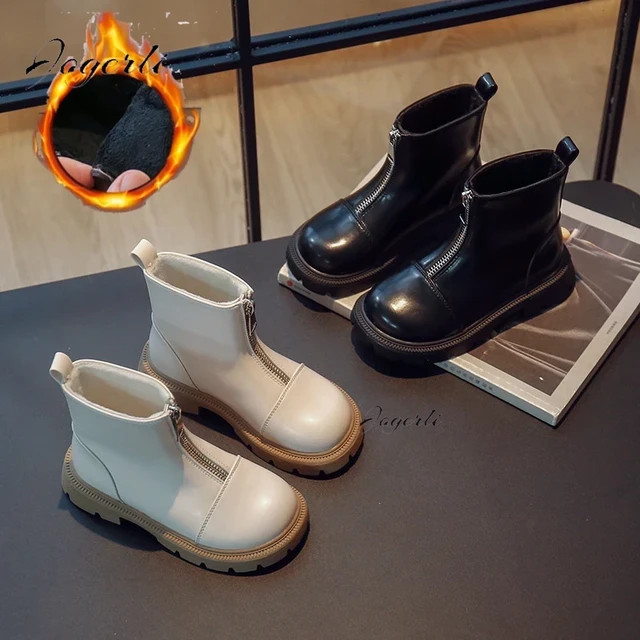 Girls' Warm Boots Autumn Winter New Style Plush PU Leather Flats Soft Sole Thermal Cotton-padded ... | AliExpress (US)