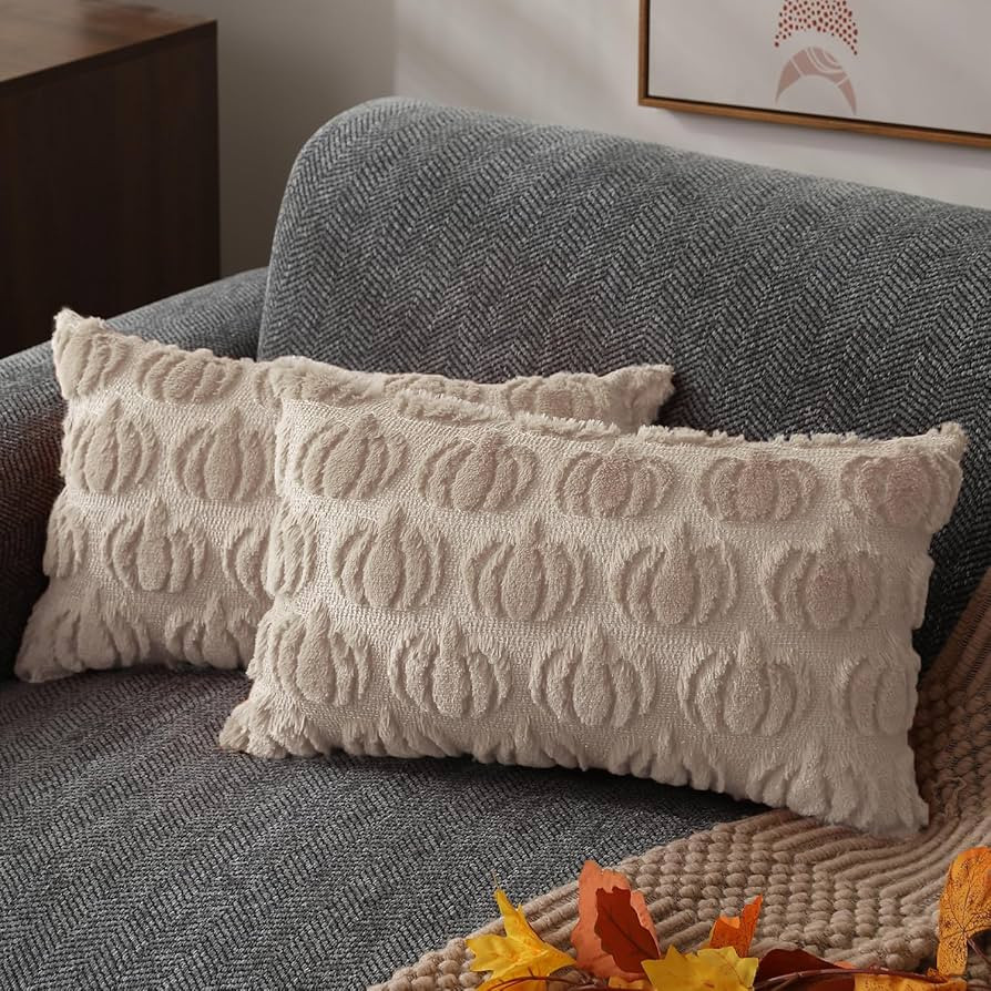 DFXSZ Fall Pillow Covers 12x20 Set of 2 Fall Decorations Autumn Beige Pumpkin Throw Pillow Cases ... | Amazon (US)