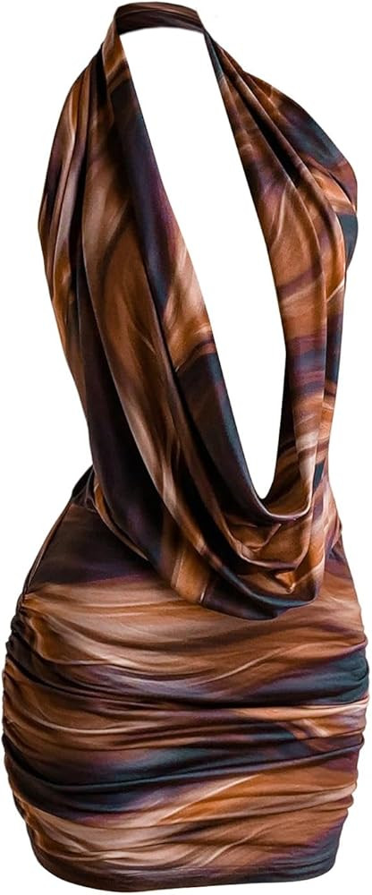 SweatyRocks Women's Club Halter Cowl Neck Dress Draped Going Out Open Back Cocktail Mini Dresses ... | Amazon (US)