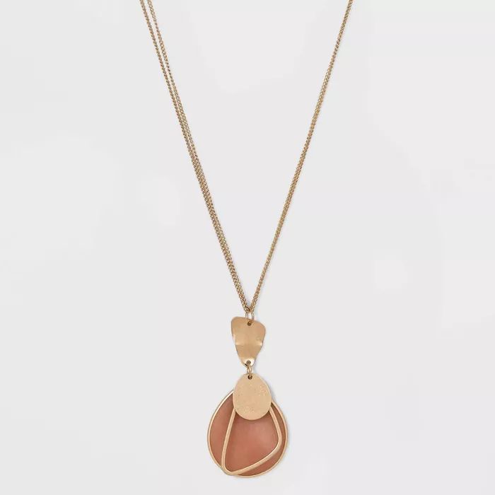 Semi-Precious with Wavy Metal Cutout Pendant Necklace - Universal Thread™ | Target