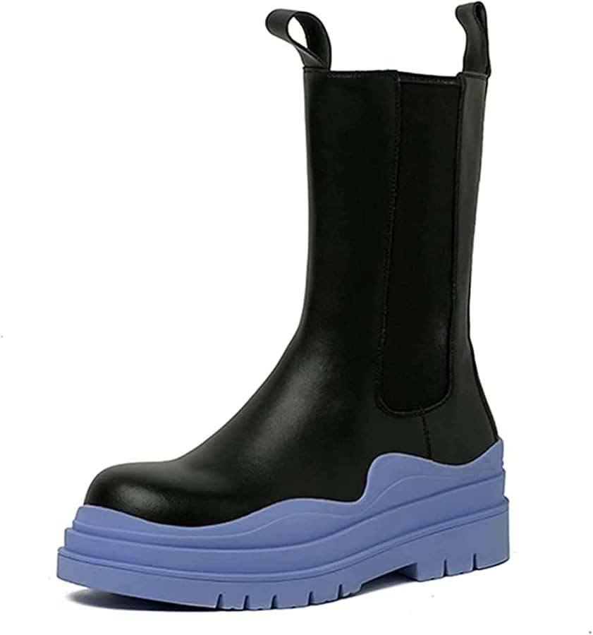 SANIOOOI Women Platform Chelsea Bootie,Fashion Mid Calf Boots Chunky Double Heel Round Toe Slip o... | Amazon (US)