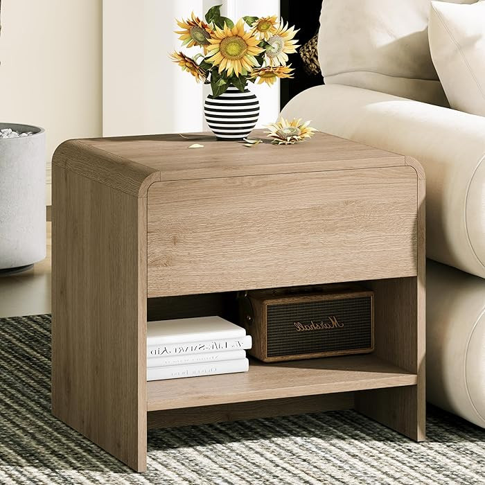 Nightstand with Drawer and Open Shelf, Wood Bedside Table Farmhouse End Table for Bedroom, Boho N... | Amazon (US)