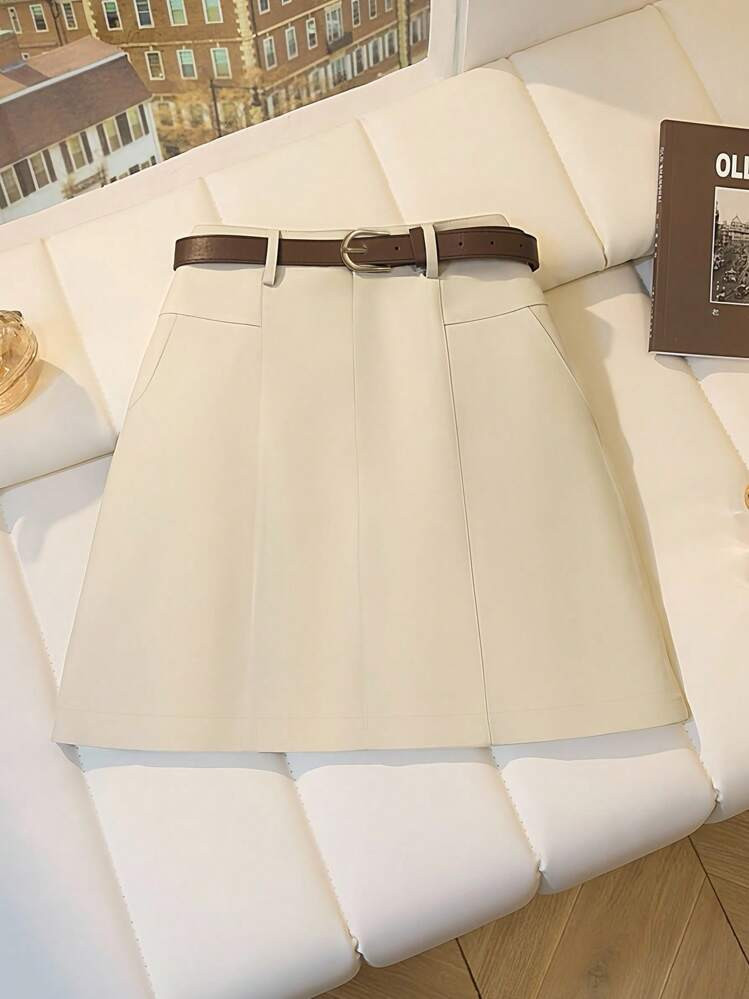INAWLY Falda Mini De Línea A Con Hebilla De Metal En La Cintura, Casual Y Elegante Para El Día A Día | SHEIN