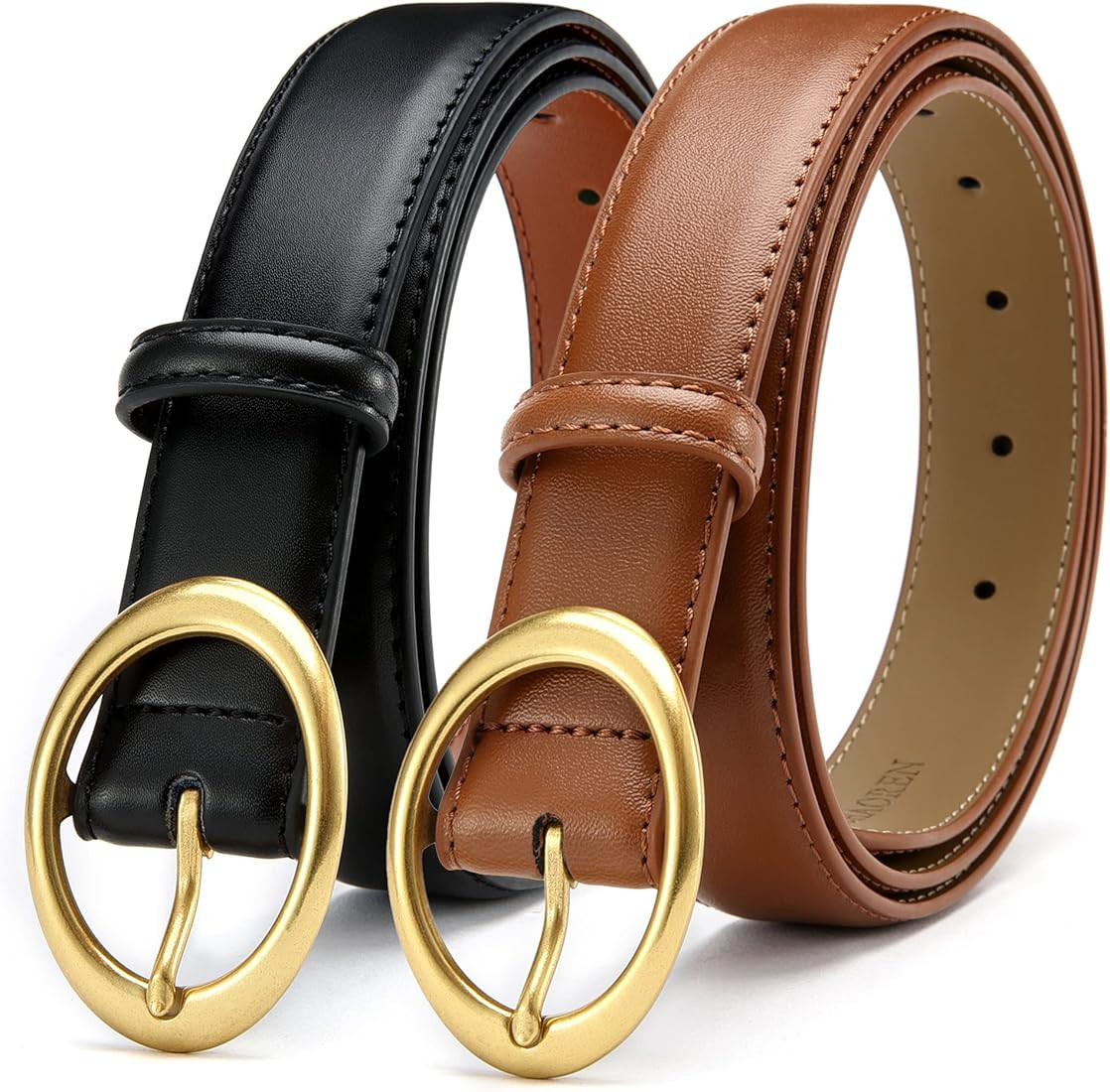 Womens Belts for Jeans, CR Womens Leather Belt with Gold Buckle, 1.15" Width Ladies Casual Belts for | Amazon (US)