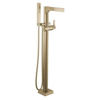 Zura Gold 1-Handle Floor-Mount Tub Filler Trim Kit in Champagne Bronze with Hand Shower (Valve No... | The Home Depot